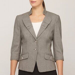 White House Black Market silver gray cropped blazer ruffle collar
